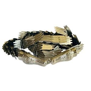 Vintage Large/XL Silver Double Snake Head Thin Stretch Scale Belt